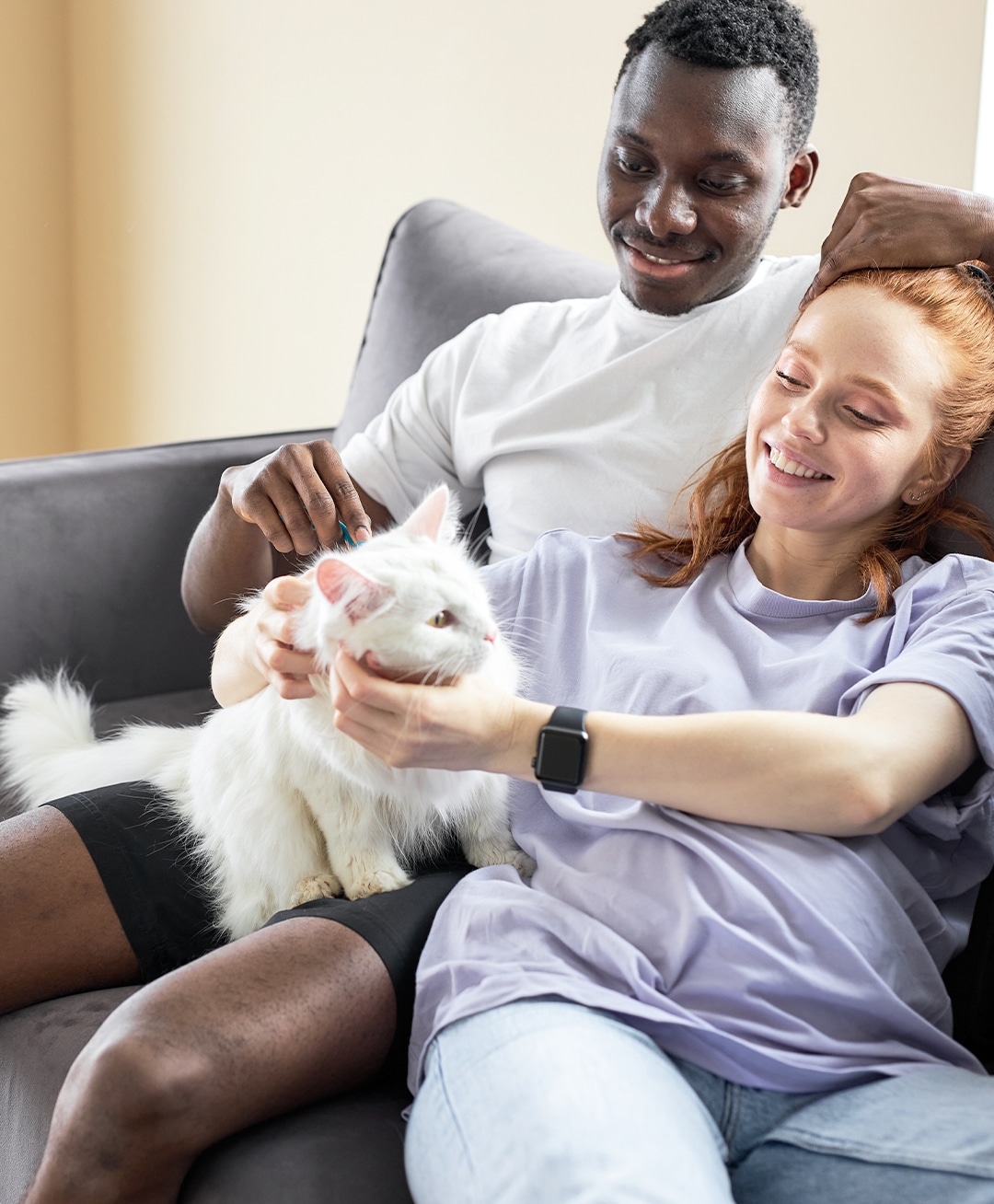 man and woman on a couch petting a dog in Lynnwood, WA